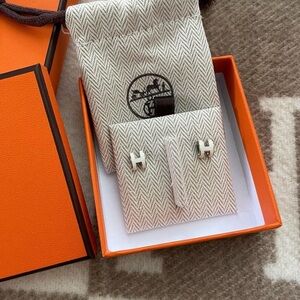 Hermes mini pop h earrings blanc silver hardware